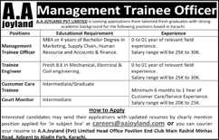 AA Joyland Pvt Ltd Karachi Jobs 2018 April Management Trainee Officer, Engineer & Others Latest