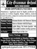 Teaching Jobs in City Grammar School Rawalpindi April 2018 Latest