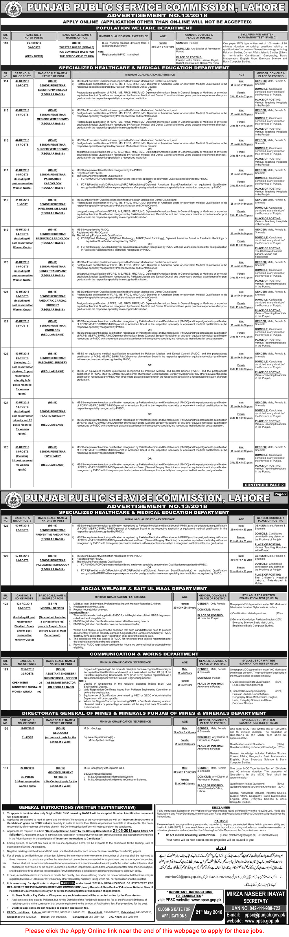 PPSC Jobs May 2018 Apply Online Consolidated Advertisement No 13/2018 Latest