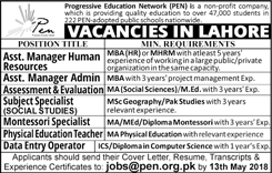 Progressive Education Network Lahore Jobs May 2018 PEN NGO Data Entry Operator & Others Latest