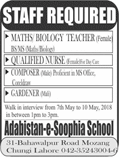 Adabistan-e-Soophia School Lahore Jobs 2018 May Teachers, Nurse, Composer & Gardener Latest