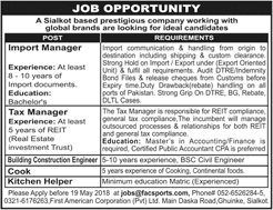 First American Corproation Pvt Ltd Sialkot Jobs 2018 May Import / Tax Managers & Others Latest