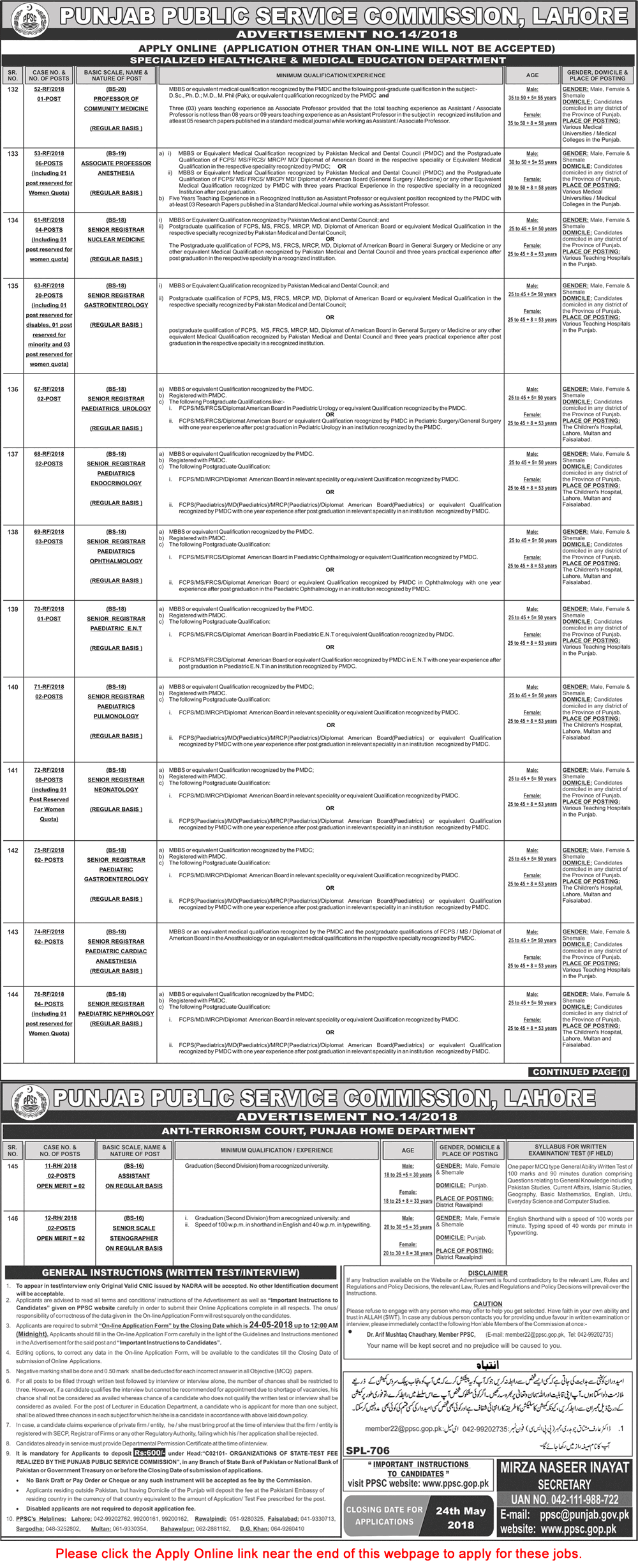 PPSC Jobs May 2018 Apply Online Consolidated Advertisement No 14/2018 Latest
