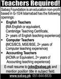 Teaching Jobs in Islamabad May 2018 at Sabaq Foundation Latest