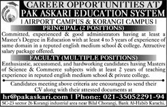 Pak Askari Education System Karachi Jobs 2018 May Teachers & Principals Latest
