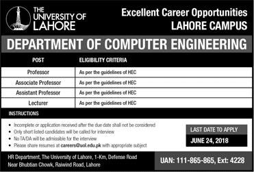 University of Lahore Jobs May 2018 Teaching Faculty UOL Latest