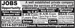 Sales / Marketing Manager & Other Jobs in Rawalpindi / Islamabad 2018 May / June Latest