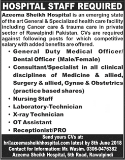 Azeema Sheikh Hospital Rawalpindi Jobs 2018 June Medical Officers, Nurses & Others Latest