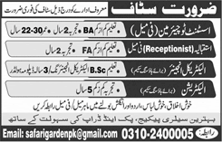Safari Garden Lahore Jobs 2018 June Receptionist, Electrical Engineer & Others Latest