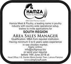 Area Sales Manager Jobs in Hamza Meat and Poultry Pakistan 2018 June Latest