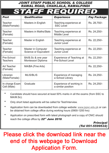 Joint Staff Public School and College Rawalpindi Jobs June 2018 Application Form Teachers & Others Latest