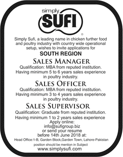 Simply Sufi Pakistan Jobs 2018 June Sales Officers, Supervisor & Manager Latest