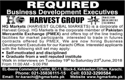 Business Development Executive Jobs in Karachi June 2018 at Harvest Group Walk in Interviews Latest
