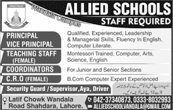Allied Schools Lahore Jobs July 2018 Teachers, Coordinators, CRO & Others Latest