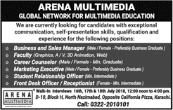 Arena Multimedia Karachi Jobs 2018 July Marketing Executives, Receptionist & Others Walk in Interview Latest