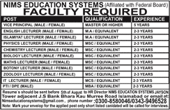 NIMS Education Systems Islamabad Jobs August 2018 Lecturers & Others Latest
