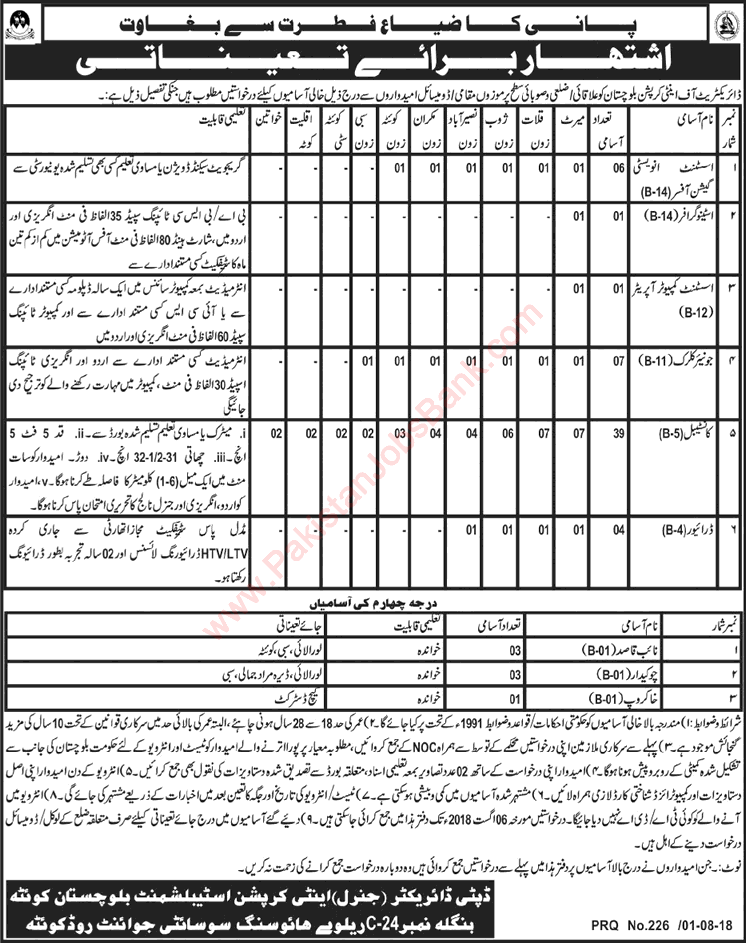 Anti Corruption Establishment Balochistan Jobs 2018 August Constables, Assistant Investigation Officers & Others Latest