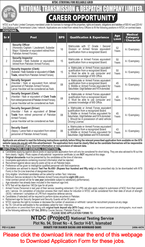 NTDC Jobs September 2018 NTS Application Form WAPDA Latest