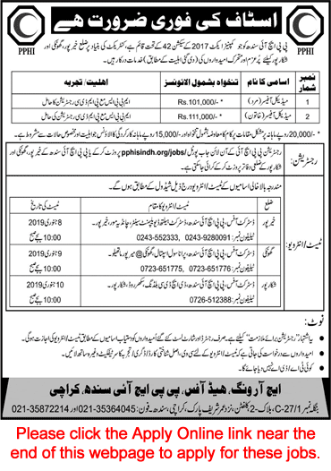 Medical Officer Jobs in PPHI Sindh December 2018 / 2019 Apply Online Latest