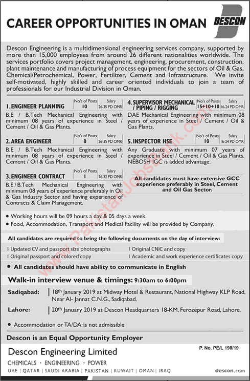 Descon Engineering Oman Jobs 2019 for Pakistanis  Walk In Interview Latest