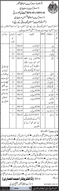 Health Department Matiari Jobs 2019 Sanitary Workers, Dai, Chowkidar & Others Latest