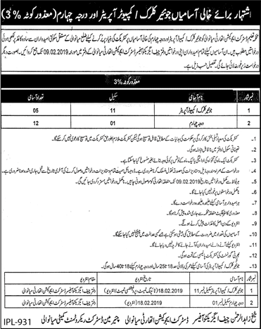 Education Department Mianwali Jobs 2019 February Clerks & Darja Chaharam Disabled Quota Latest