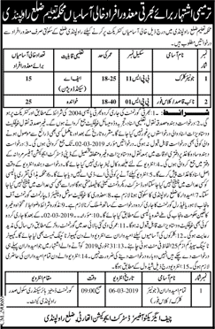 Education Department Rawalpindi Jobs 2019 February Clerks & Naib Qasid Disabled Quota Latest