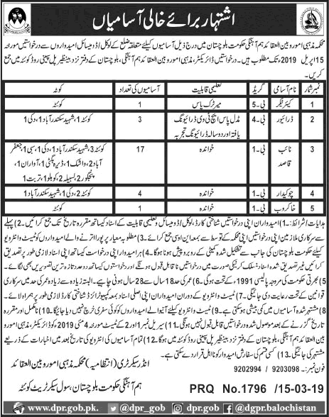 Religious Affairs Department Balochistan Jobs March 2019 Naib Qasid, Drivers & Others Latest