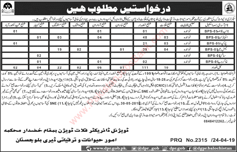 Livestock and Dairy Development Department Balochistan Jobs April 2019 Camel Man, Attendants & Others Latest