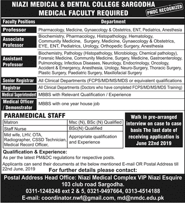 Niazi Medical and Dental College Sargodha Jobs June 2019 Teaching Faculty & Others Latest