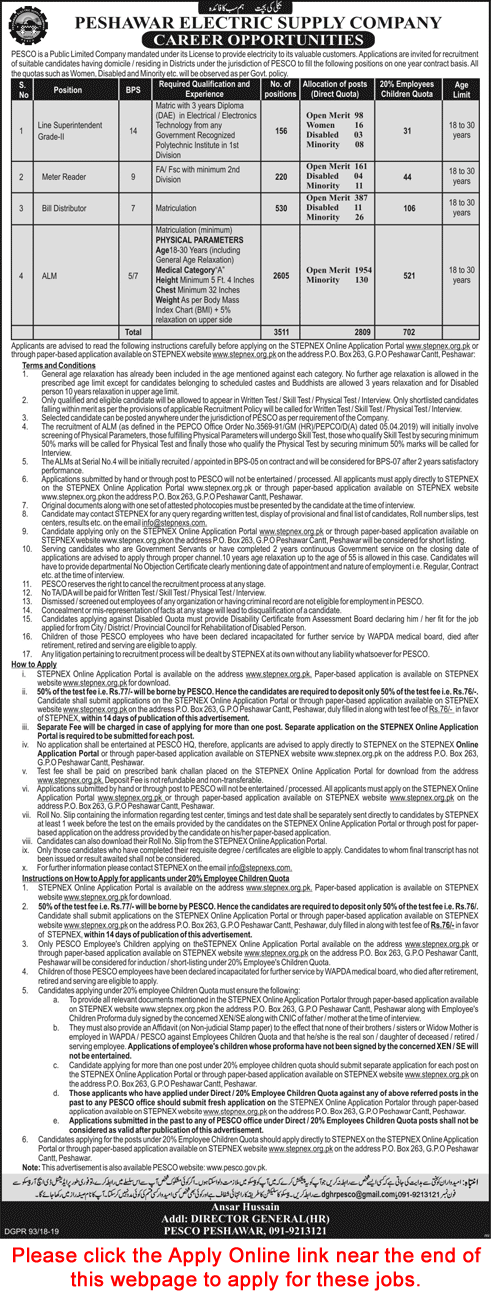 PESCO Jobs June 2019 Apply Online Assistant Lineman, Bill Distributor, Meter Reader & Line Superintendant WAPDA Latest