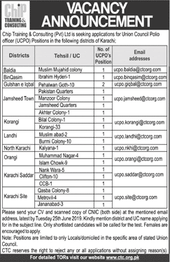 Chip Training and Consultant Karachi Jobs June 2019 Union Council Polio Officer (UCPO) Latest