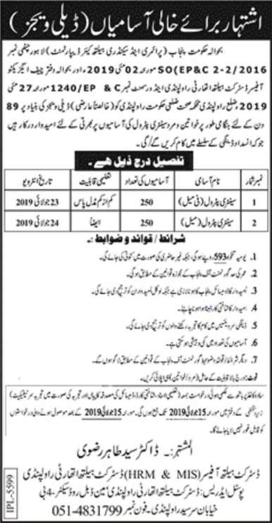 Sanitary Patrol Jobs in Health Department Rawalpindi June 2019 Latest