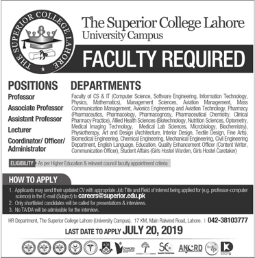Supervisor College Lahore Jobs July 2019 Teaching Faculty & Others University Campus Latest