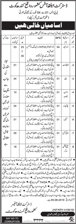 Health Department Sindh Jobs July 2019 Kandhkot Sanitation Workers & Others Latest