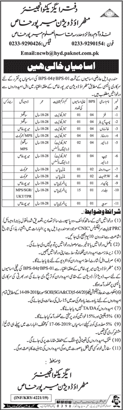 Irrigation Department Sindh Jobs August 2019 Mitharao Division Mirpurkhas Latest