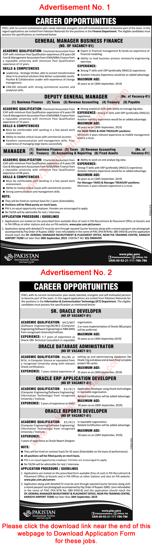 PIA Jobs September 2018 Application Form Pakistan International Airlines Latest