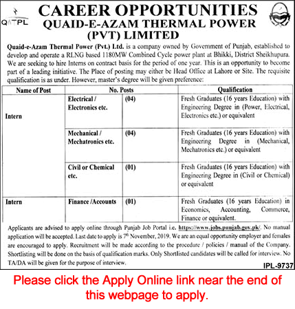 Quaid e Azam Thermal Power Private Limited Internships 2019 October Apply Online  Intern Jobs Latest