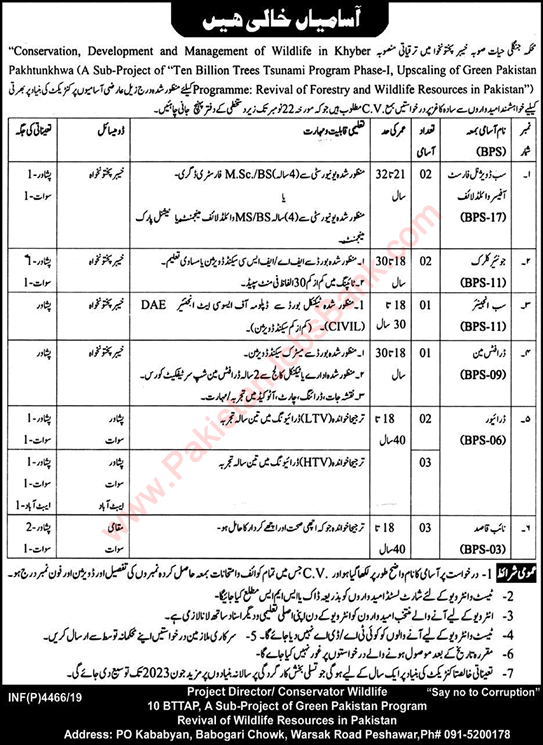 Wildlife Department KPK Jobs 2019 October / November Drivers, Naib Qasid & Others Latest