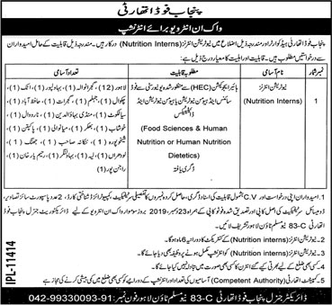 Nutrition Internee Jobs in Punjab Food Authority Jobs December 2019  Walk In Interview Latest