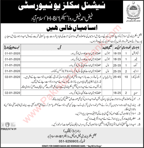 National Skills University Islamabad Jobs December 2019 Security Guards & Others Latest