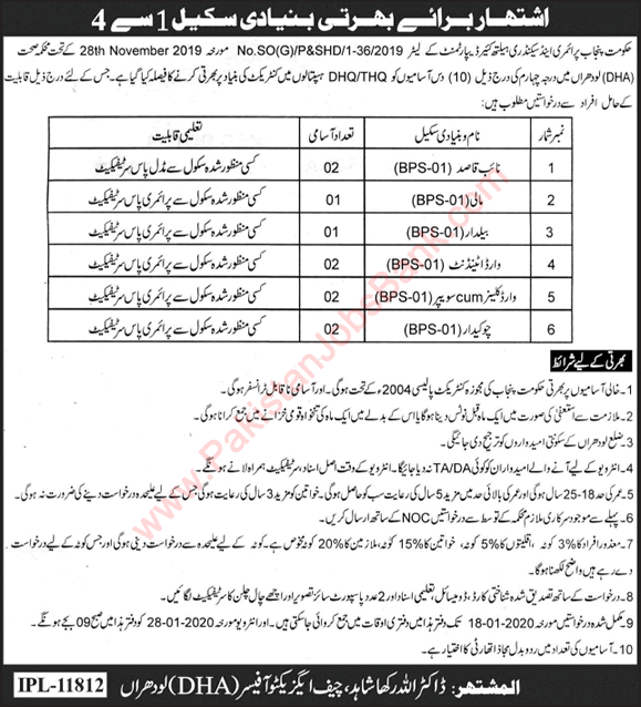 Health Department Lodhran Jobs 2019 December Naib Qasid, Ward Attendants & Others Latest