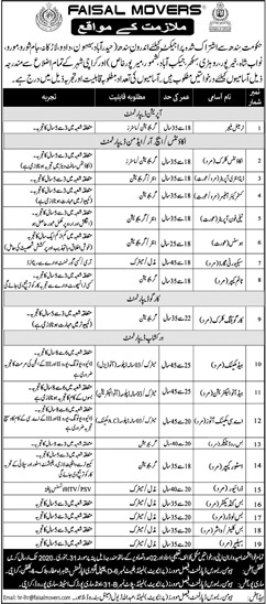 Faisal Movers Jobs 2020 January Clerks, Telephone Operators & Others Latest