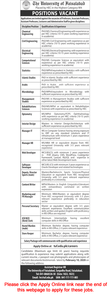 University of Faisalabad Jobs 2020 January Apply Online Teaching Faculty & Others Latest