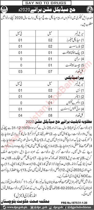 Health Department Balochistan Jobs 2020 February Medical Officers, Nurses & Others Latest