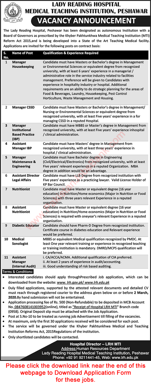 Lady Reading Hospital Peshawar Jobs 2020 February Application Form Medical Teaching Institution Latest
