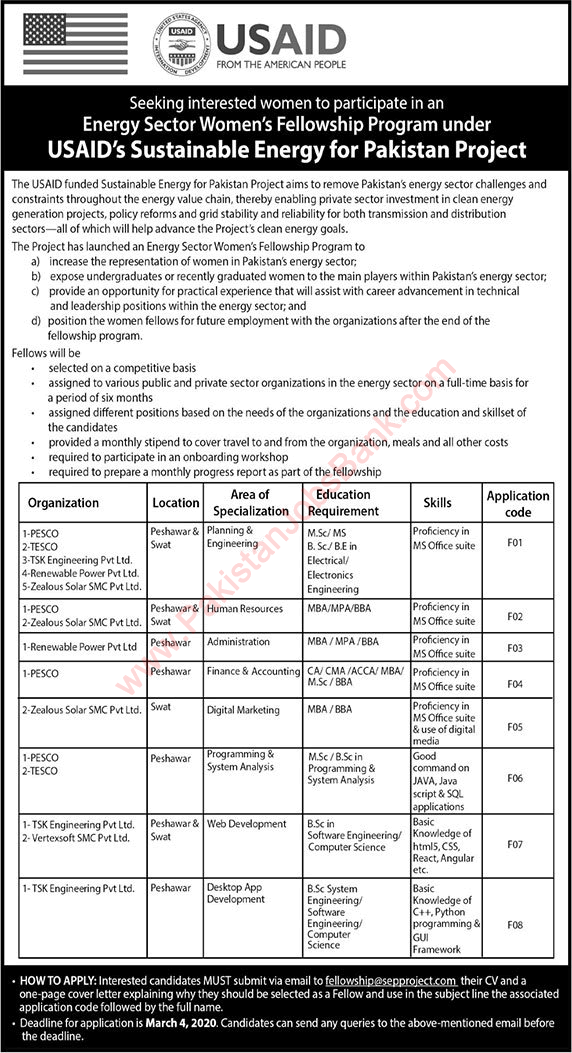 USAID Fellowship Program 2020 February Energy Sector Peshawar / Swat Latest