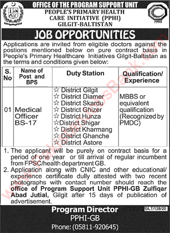 Medical Officer Jobs in PPHI Gilgit Baltistan 2020 March Peoples Primary Healthcare Initiative Latest