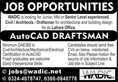 AutoCAD Draftsman Jobs in Lahore 2020 April at Wadic Latest