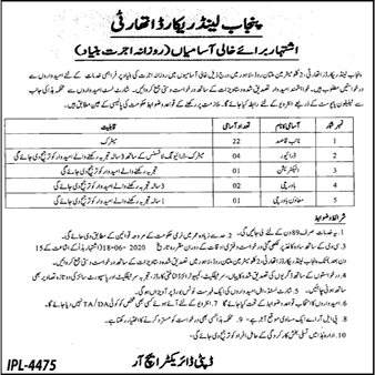 Punjab Land Record Authority Lahore Jobs 2020 June Naib Qasid & Others Latest